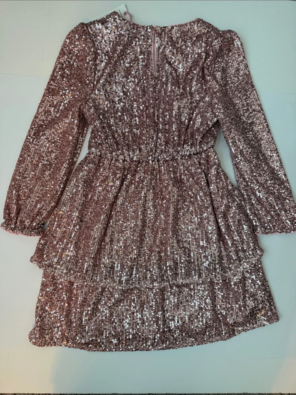 Vineyard Vines Girls' Rose Gold Sequin Tiered Long-Sleeve Dress